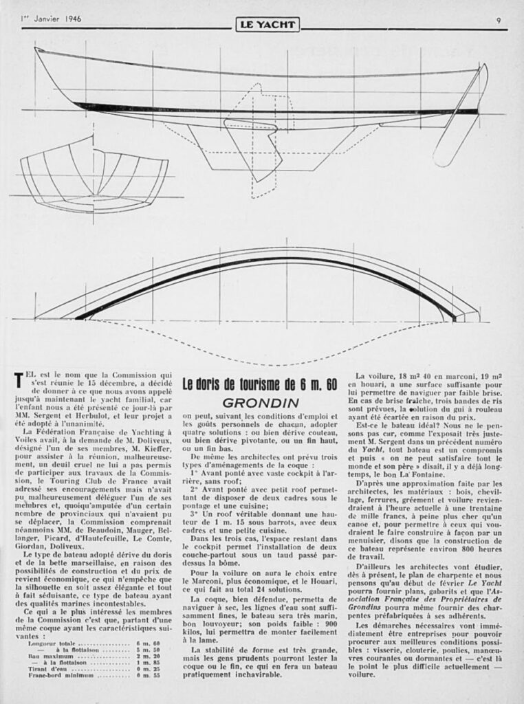Le Grondin dans la revue Le Yacht (Janvier 1946)